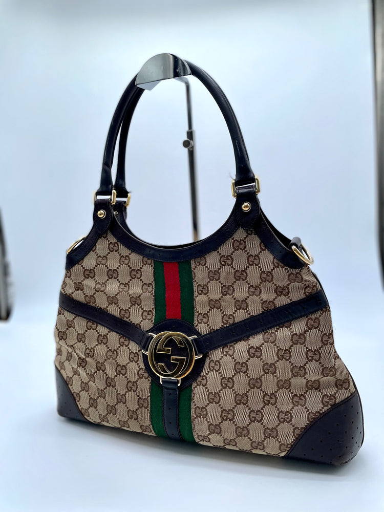 Gucci Canvas Web Reins Logo GG Shoulder Bag