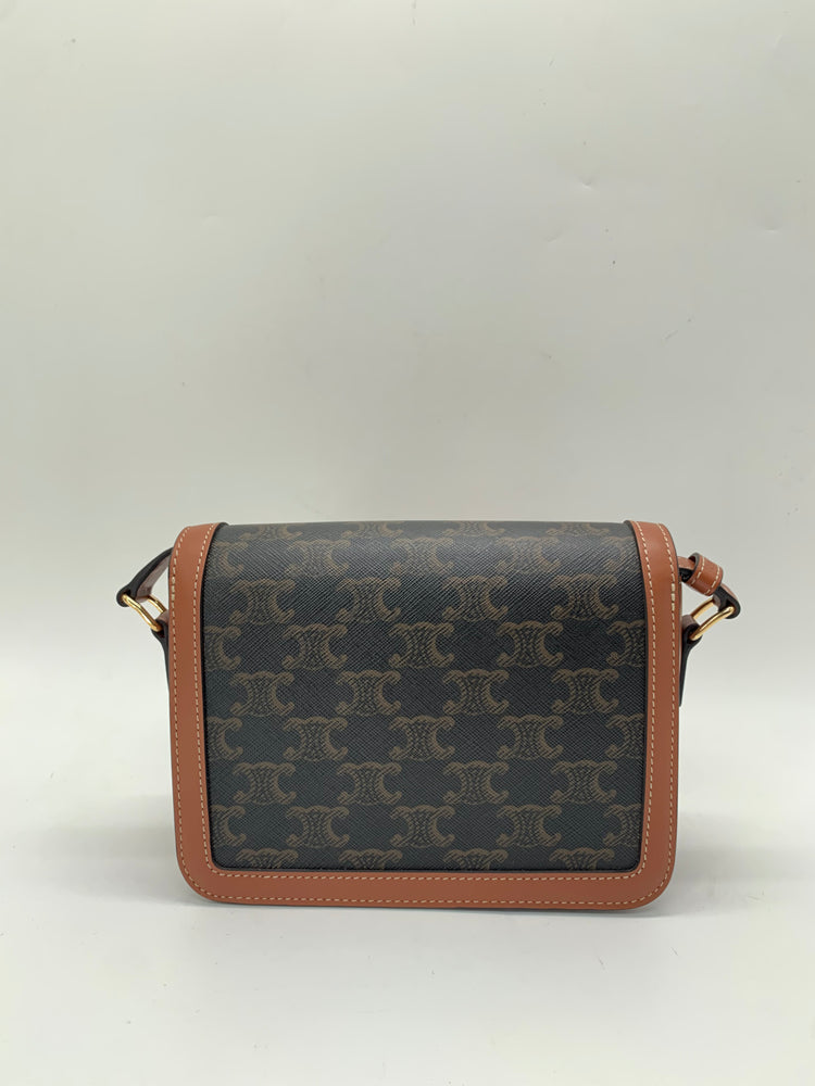 Celine Triomphe Teen Bag In Canvas And Calfskin Tan