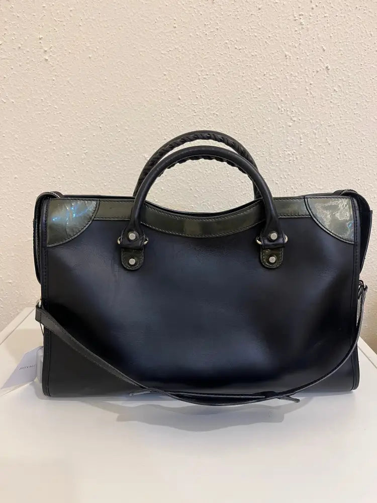 Balenciaga Matte Calfskin Patent Giant Black 2015 Shoulder Bag