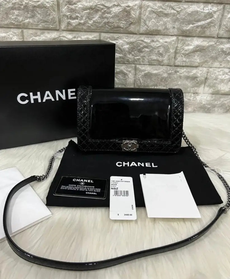 Chanel Boy Woc Black Patent Leather Rhw Seri 18 Crossbody Bag