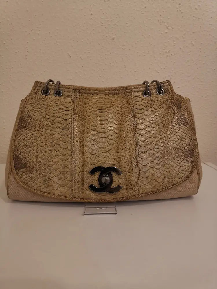 Chanel Flap Shoulder Bag Canvas & Python Shw #8 Bag