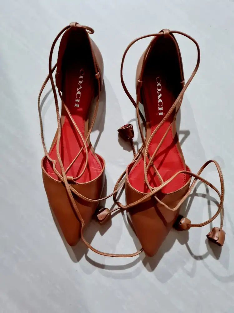 Coach Johnson Leather Soft Shine Calf Laceup Pointed Toe Ballet Flats 8M Shoes