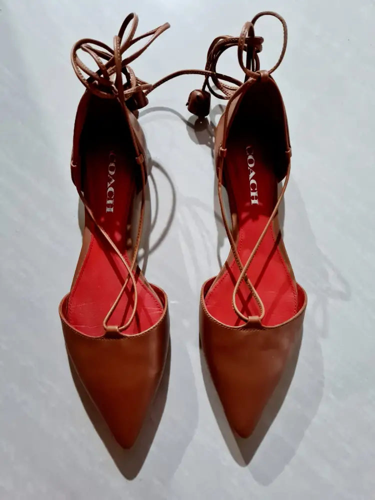 Coach Johnson Leather Soft Shine Calf Laceup Pointed Toe Ballet Flats 8M Shoes
