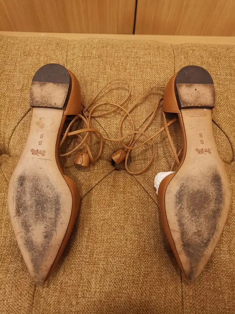 Coach Johnson Leather Soft Shine Calf Laceup Pointed Toe Ballet Flats 8M Shoes
