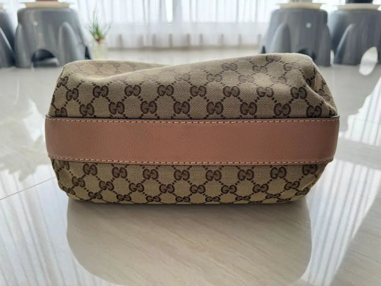Gucci Monogram Canvas Tote Bag With Braided Leather Brown 2007 Shoulder