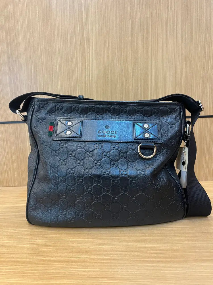 Guccisima Messsenger Bag Black Leather Shoulder Handbags