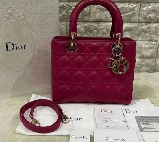 Lady Dior Medium Lambskin Ghw Fuchia 2015