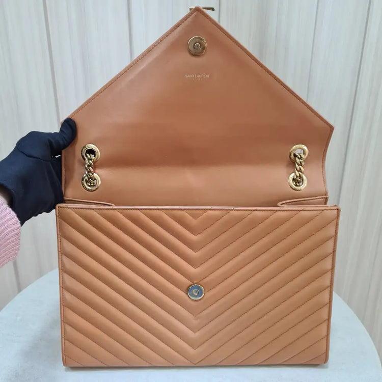 Quilted Leather Monogram Envelope Large Shoulder Bag