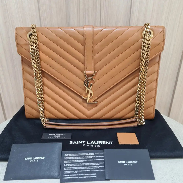 Quilted Leather Monogram Envelope Large Shoulder Bag