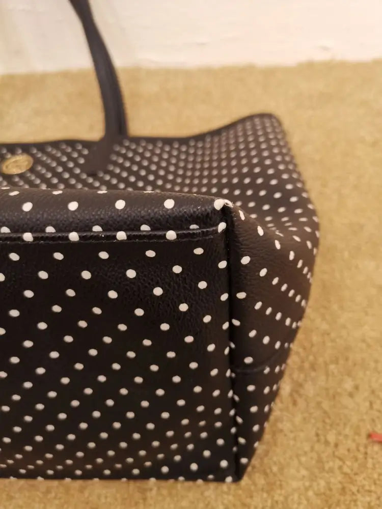 Tory Burch Kerrington Shopper Tote In Viva Mini Dot Black & White Bag