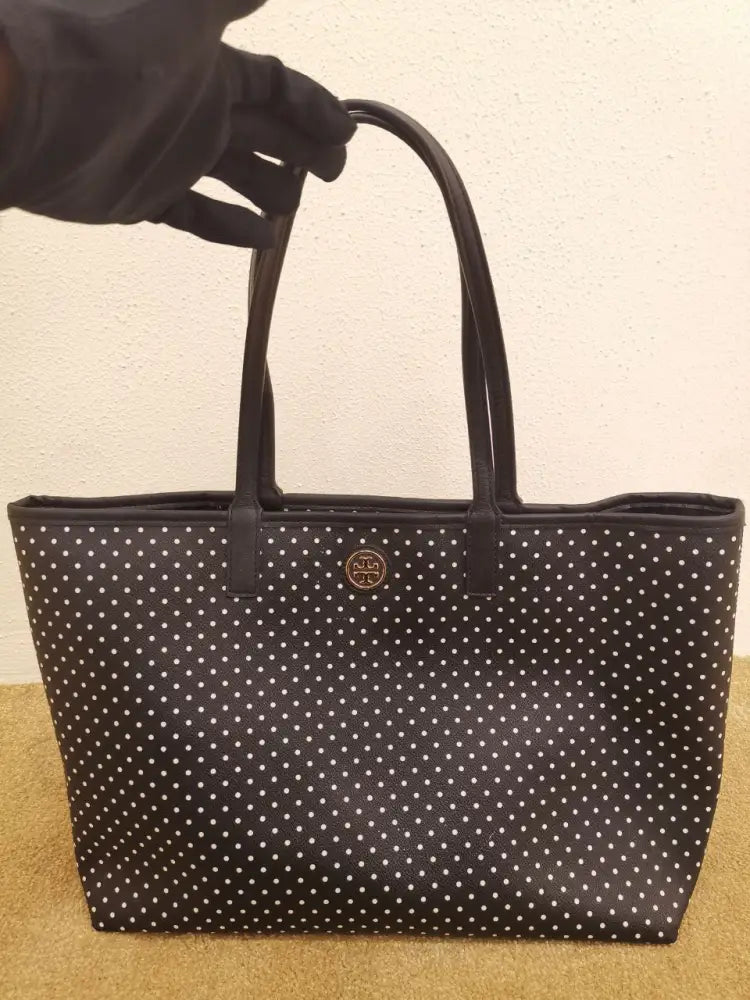 Tory Burch Kerrington Shopper Tote In Viva Mini Dot Black & White Bag