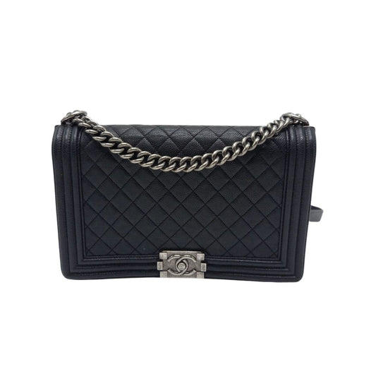 Chanel boy medium 28cm black caviar rhw seri 23