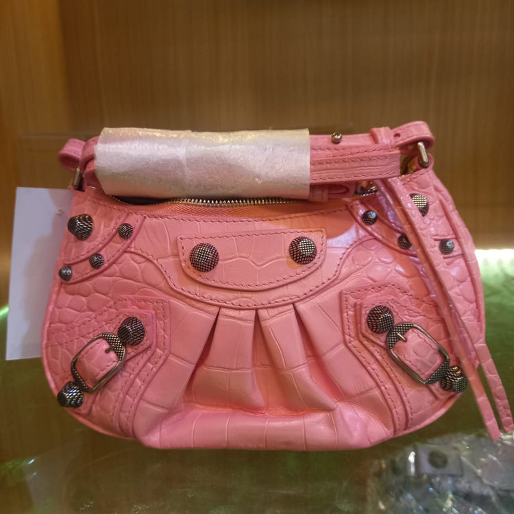 Balenciaga Le cagole mini sweet pink croco embossed shw