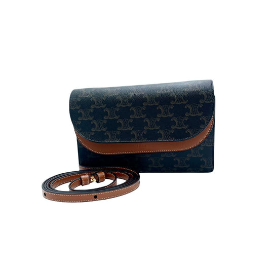 Celine Double Flap Wallet on Strap in triomphe canvas