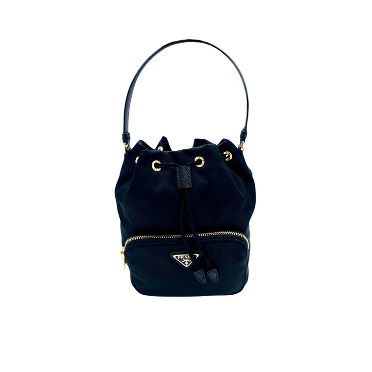 Prada Black Nylon And Leather Duet Mini Bucket Bag