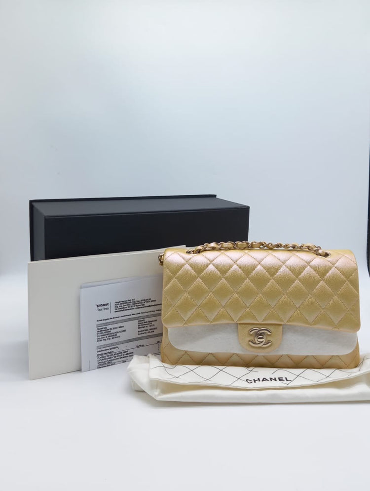 Chanel  Medium Iridescent Caviar Jaune GHW CHIP