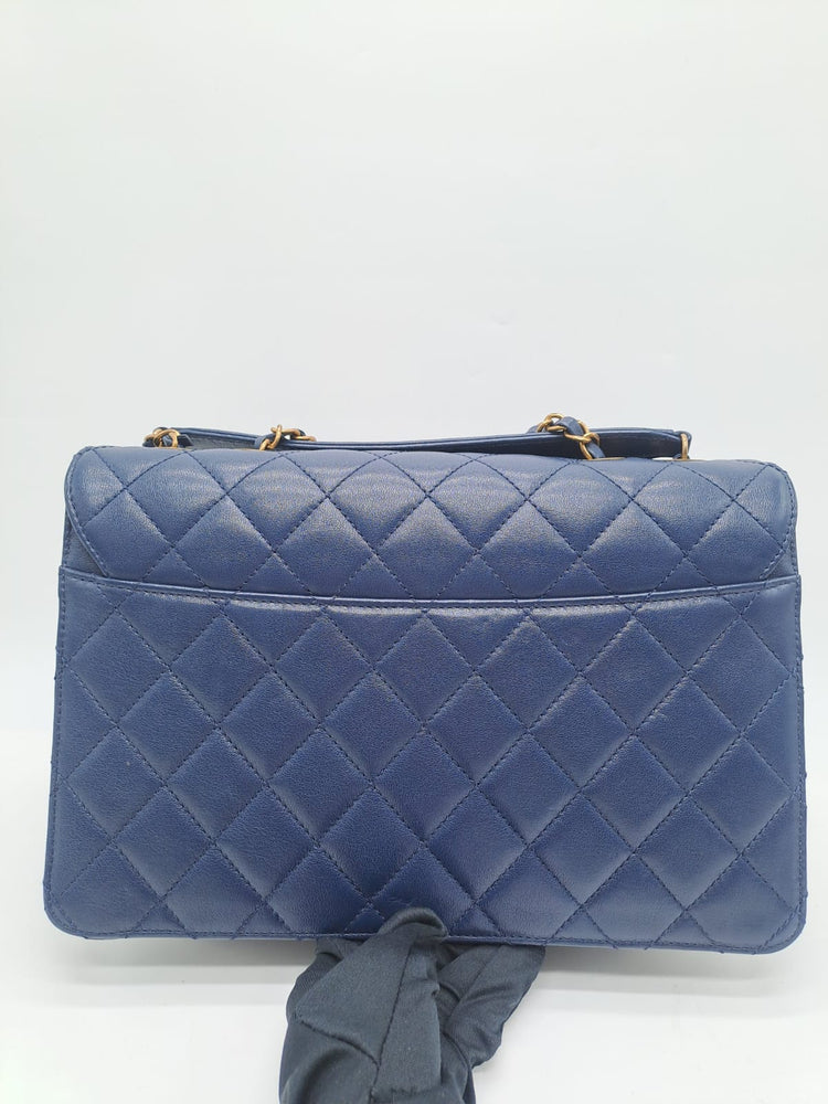 Chanel Blue Navy Leather Large Beauty Lock flap bag #22