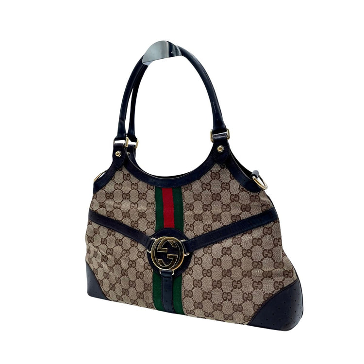 Gucci  Canvas Web Reins Logo GG Shoulder Bag