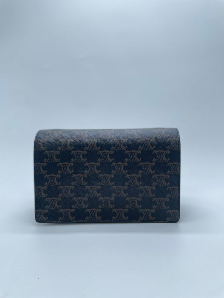 Celine Double Flap Wallet on Strap in triomphe canvas