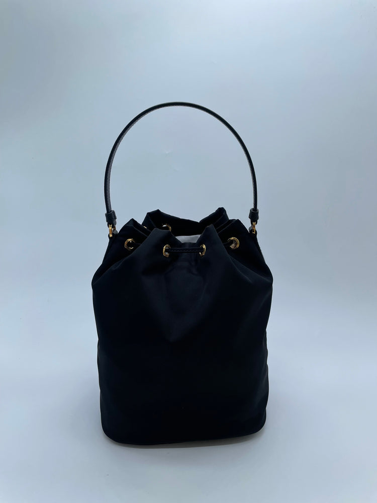 Prada Black Nylon And Leather Duet Mini Bucket Bag