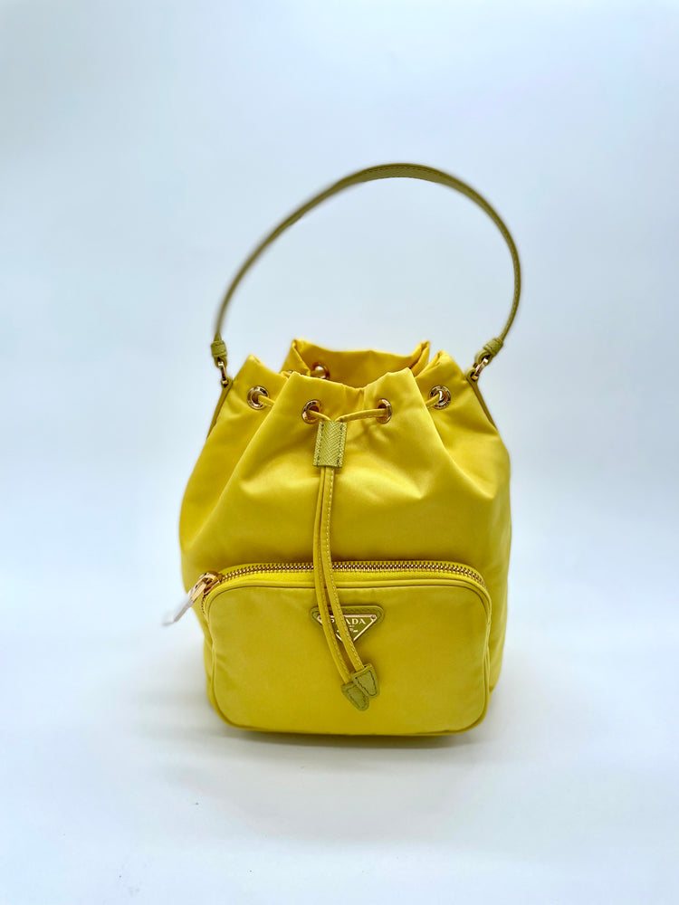 Prada Yellow Nylon And Leather Duet Mini Bucket Bag