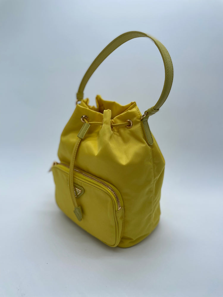 Prada Yellow Nylon And Leather Duet Mini Bucket Bag