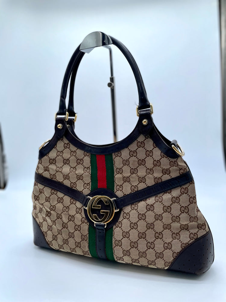 Gucci  Canvas Web Reins Logo GG Shoulder Bag