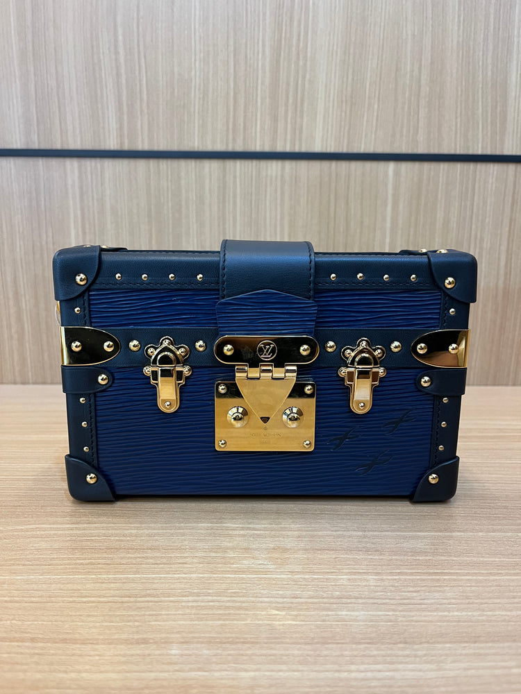 LV Petite Malle Epi Studs Blue GHW 2015