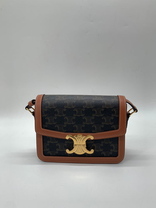 Celine Triomphe Teen Bag In Canvas And Calfskin Tan