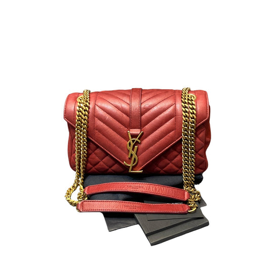 YSL Envelope Leather Crossbody Bag Red Ghw