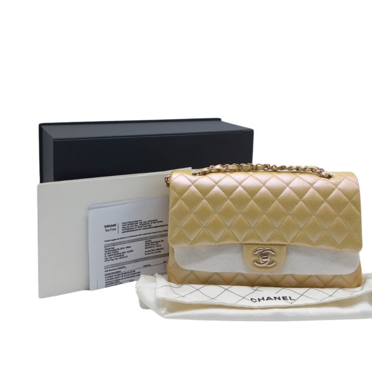 Chanel  Medium Iridescent Caviar Jaune GHW CHIP