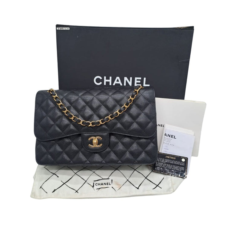 Chanel classic jumbo black caviar seri 24