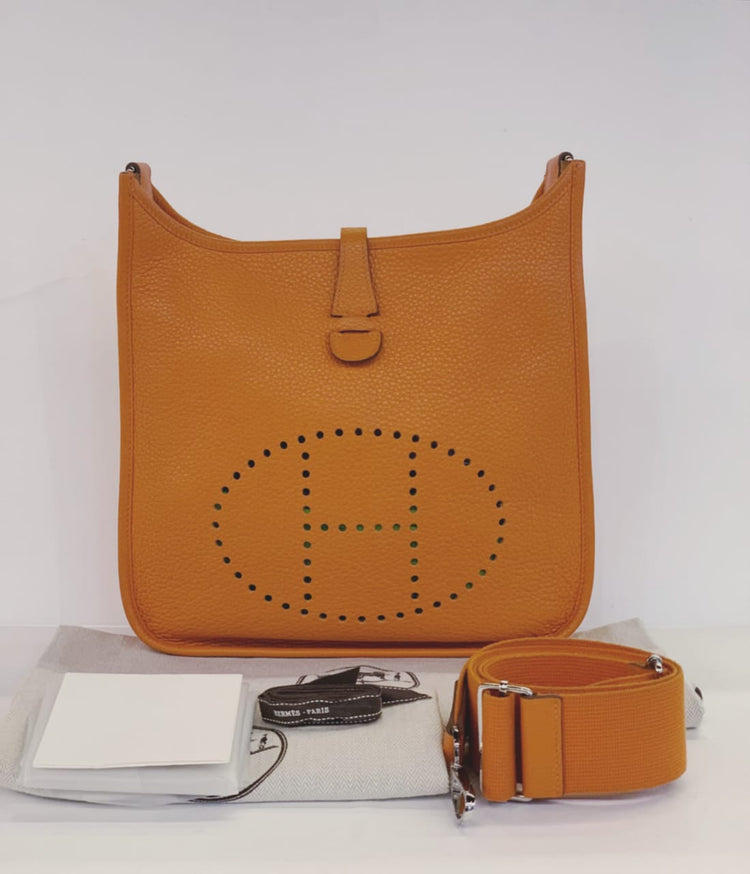 Hermes Evelyn PM Orange PHW Stamp P