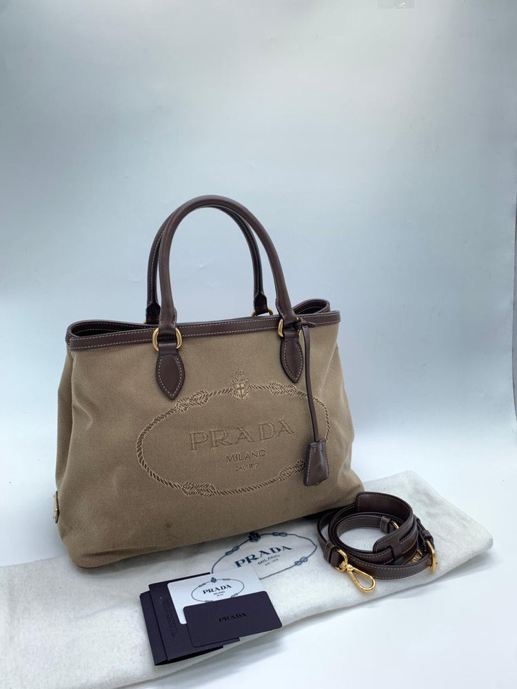 Prada logo jacquard brown shoulder bag