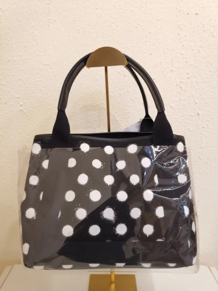 Balenciaga Cabas Tote Bag Canvas Black Polkadot With Pouch Shoulder