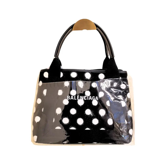 Balenciaga Cabas Tote Bag Canvas Black Polkadot With Pouch Shoulder