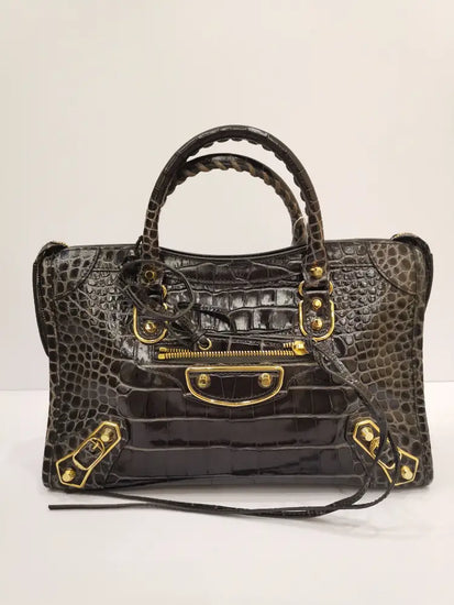 Balenciaga City Small Croco Embossed Black Ghw #U 2020 Handbag