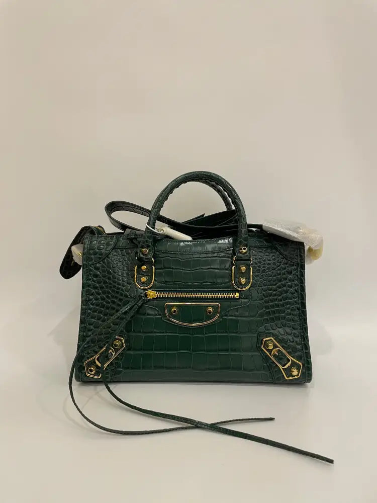 Balenciaga City Small Croco Green Handbag