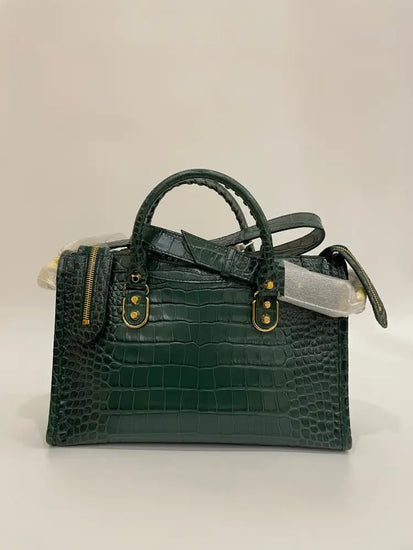 Balenciaga City Small Croco Green Handbag