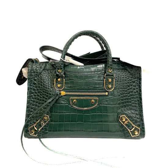 Balenciaga City Small Croco Green Handbag