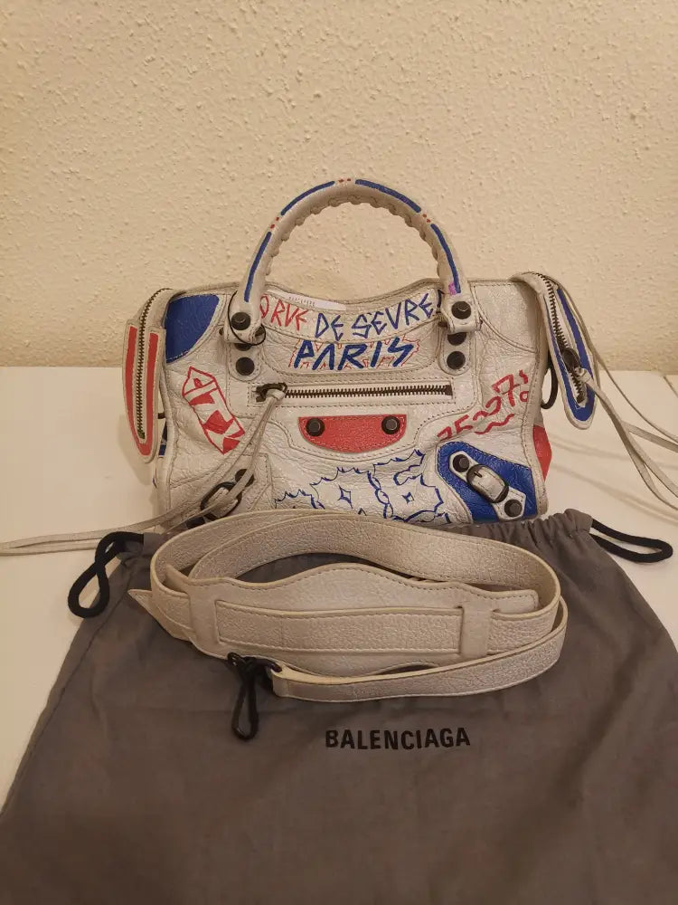 Balenciaga Classic Grafitty Mini White 2020 Crossbody Bag