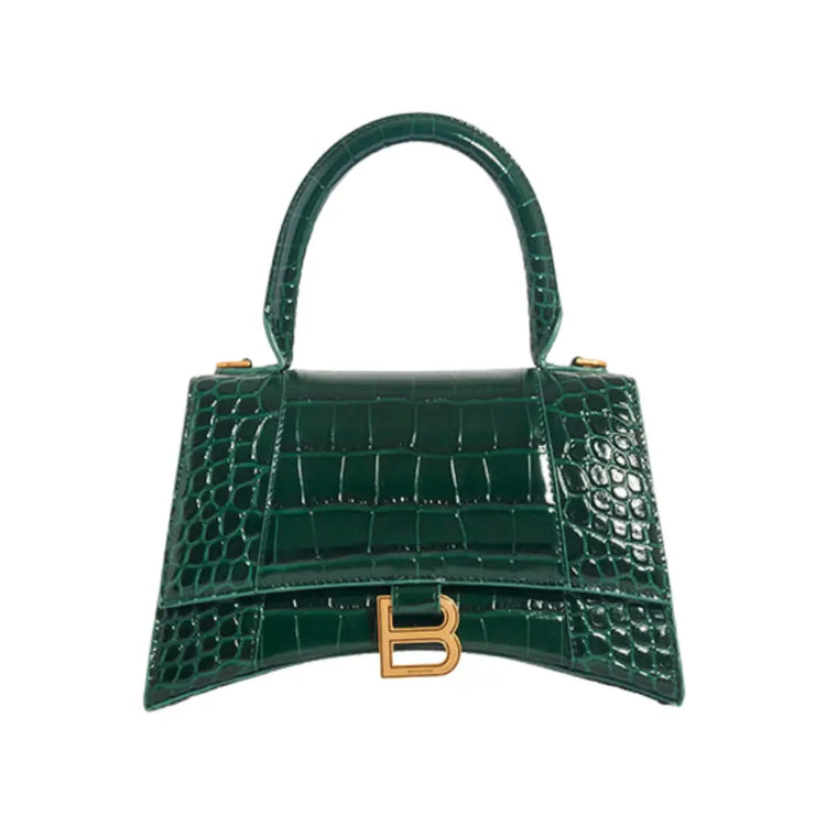 Balenciaga Hourglass Small Croco Forest Green Ghw Crossbody Bag