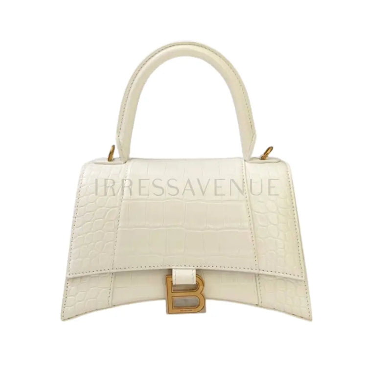 Balenciaga Hourglass Small Top Handle Croco White Ghw 2022 Crossbody Bag