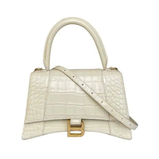 Balenciaga Hourglass Small Top Handle Croco White Ghw 2022 Crossbody Bag