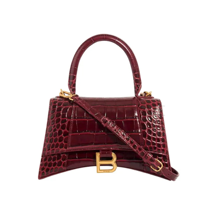 Balenciaga Hourglass Xs Croco Maroon 2024 Handbag