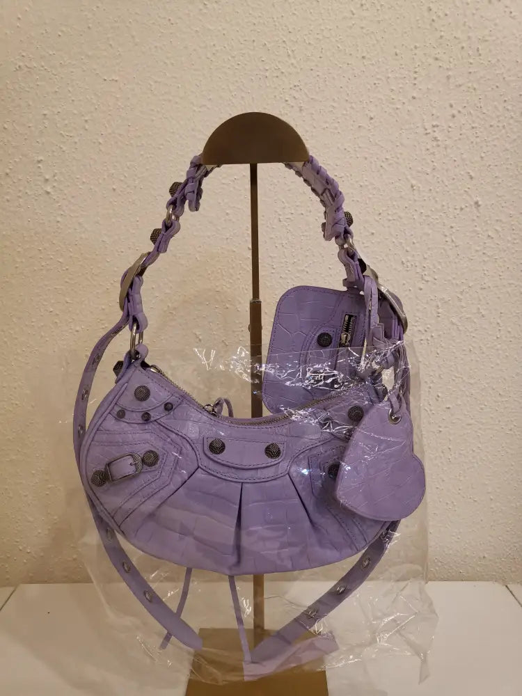 Balenciaga Le Cagole Xs Croco Embossed Lilac Shw Shoulder Bag