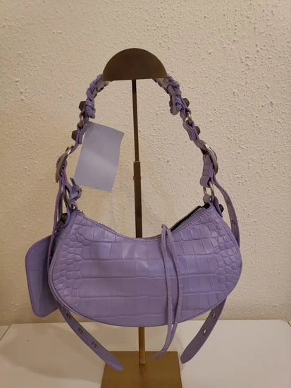 Balenciaga Le Cagole Xs Croco Embossed Lilac Shw Shoulder Bag