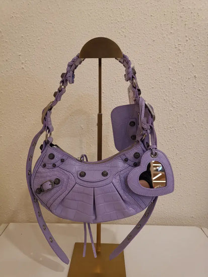 Balenciaga Le Cagole Xs Croco Embossed Lilac Shw Shoulder Bag