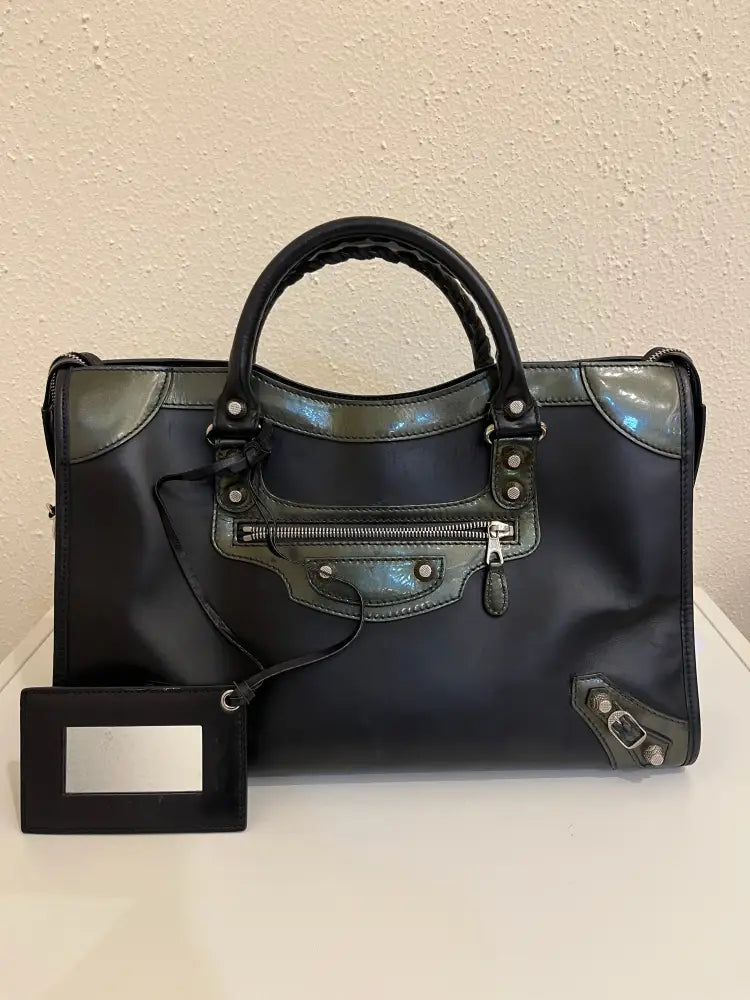 Balenciaga Matte Calfskin Patent Giant Black 2015 Shoulder Bag