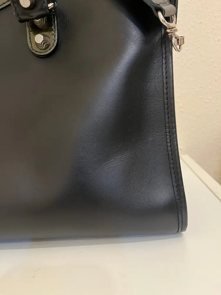 Balenciaga Matte Calfskin Patent Giant Black 2015 Shoulder Bag